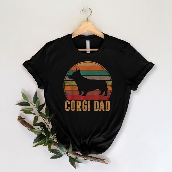 Retro Sunset Corgi Dog Dad Gift Funny Dog Shirt Dog Dad Shirt Mens Dog - Picture 1 of 2